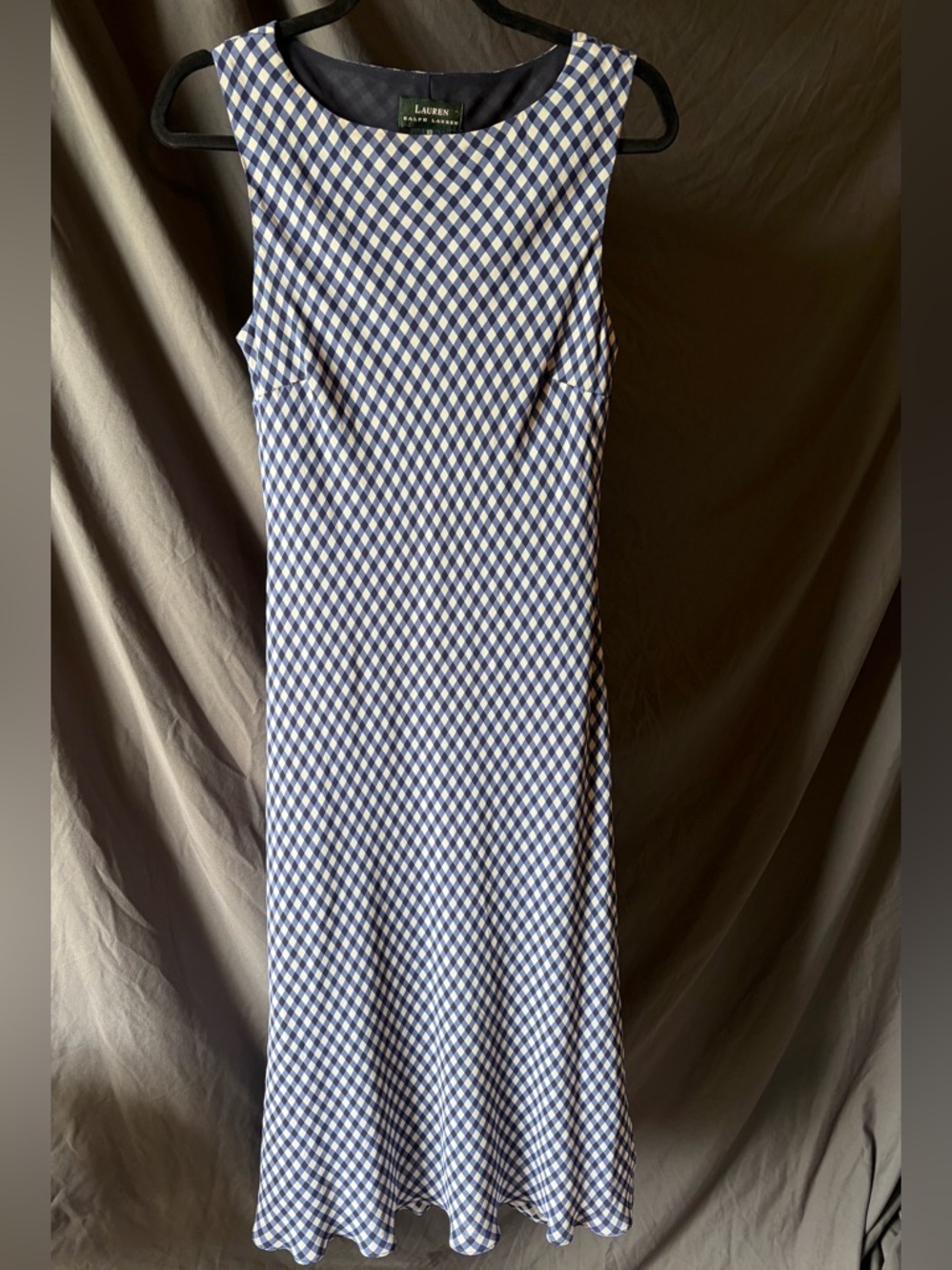 LAUREN RALPH LAUREN Navy and White Gingham Midi Dress Spring Wedding Cottage 10